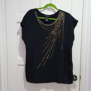 Black Silk MM Couture Top w/ Sequin & Bead Design